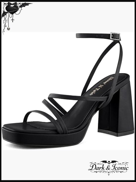 Shoes - Strappy Block Chunky Heel Platform Sandals Square Toe Ankle Buckle